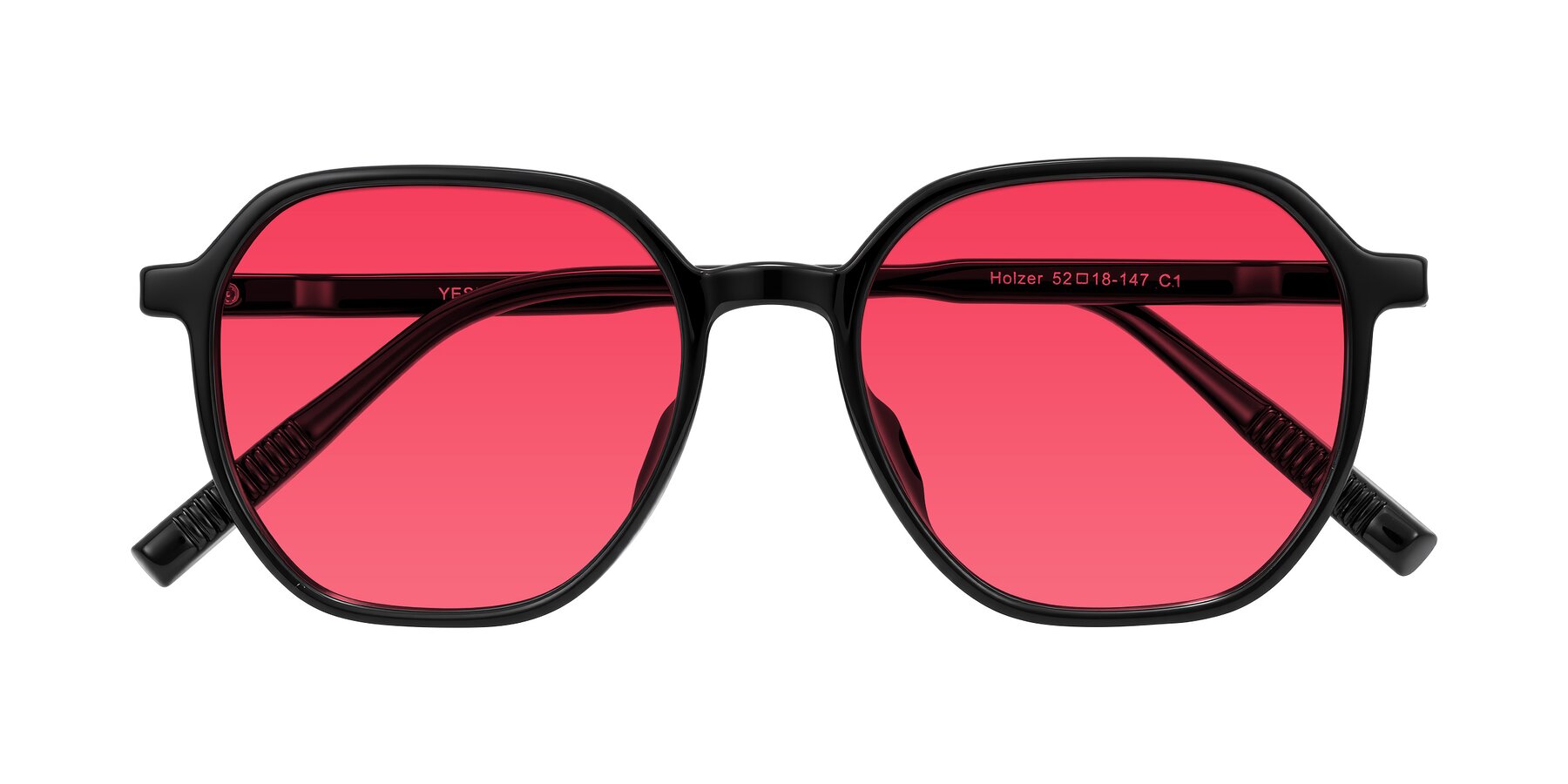 Folded Front of Holzer in Black with Red Tinted Lenses