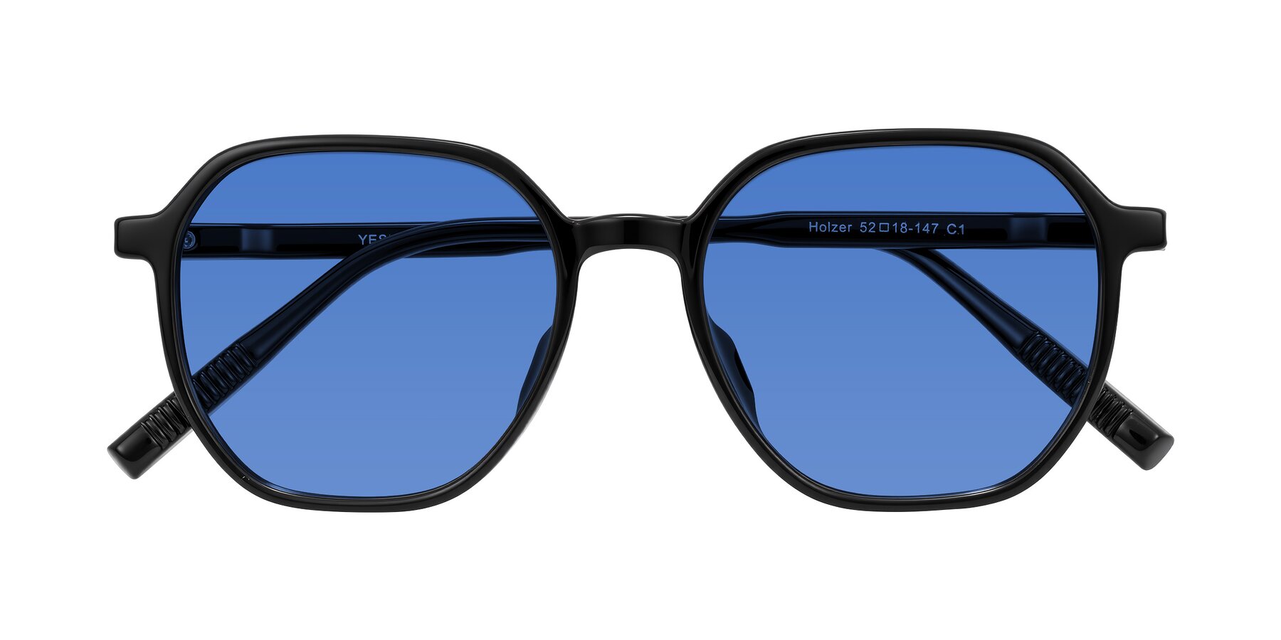 Folded Front of Holzer in Black with Blue Tinted Lenses