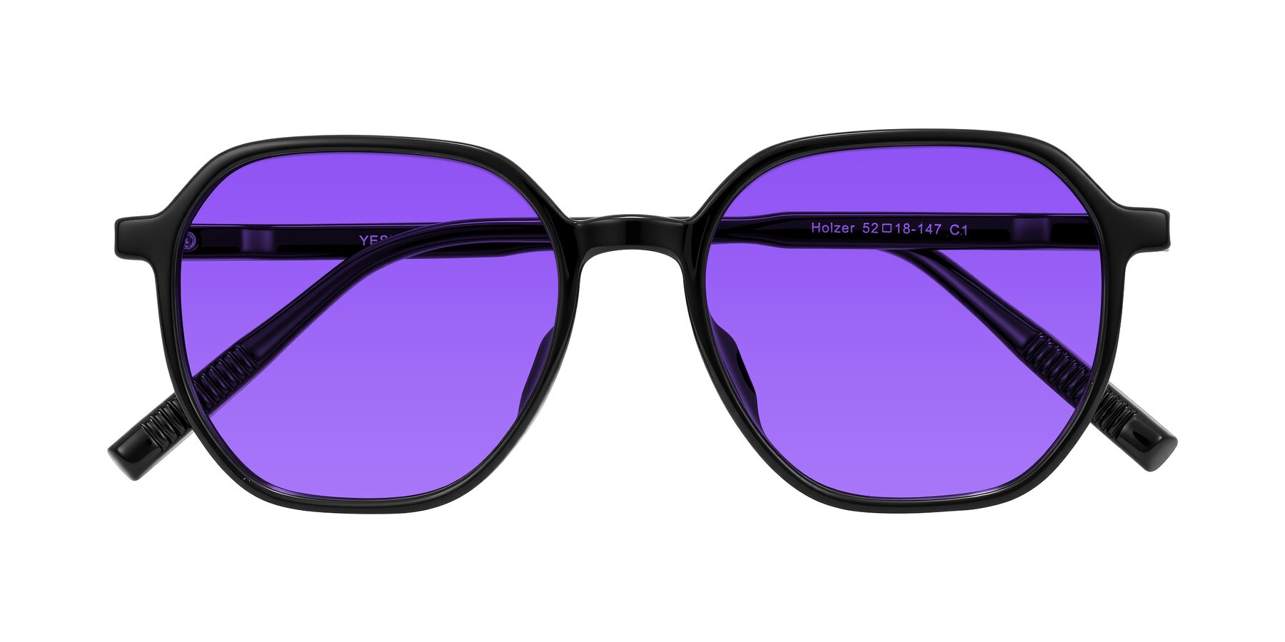 Folded Front of Holzer in Black with Purple Tinted Lenses