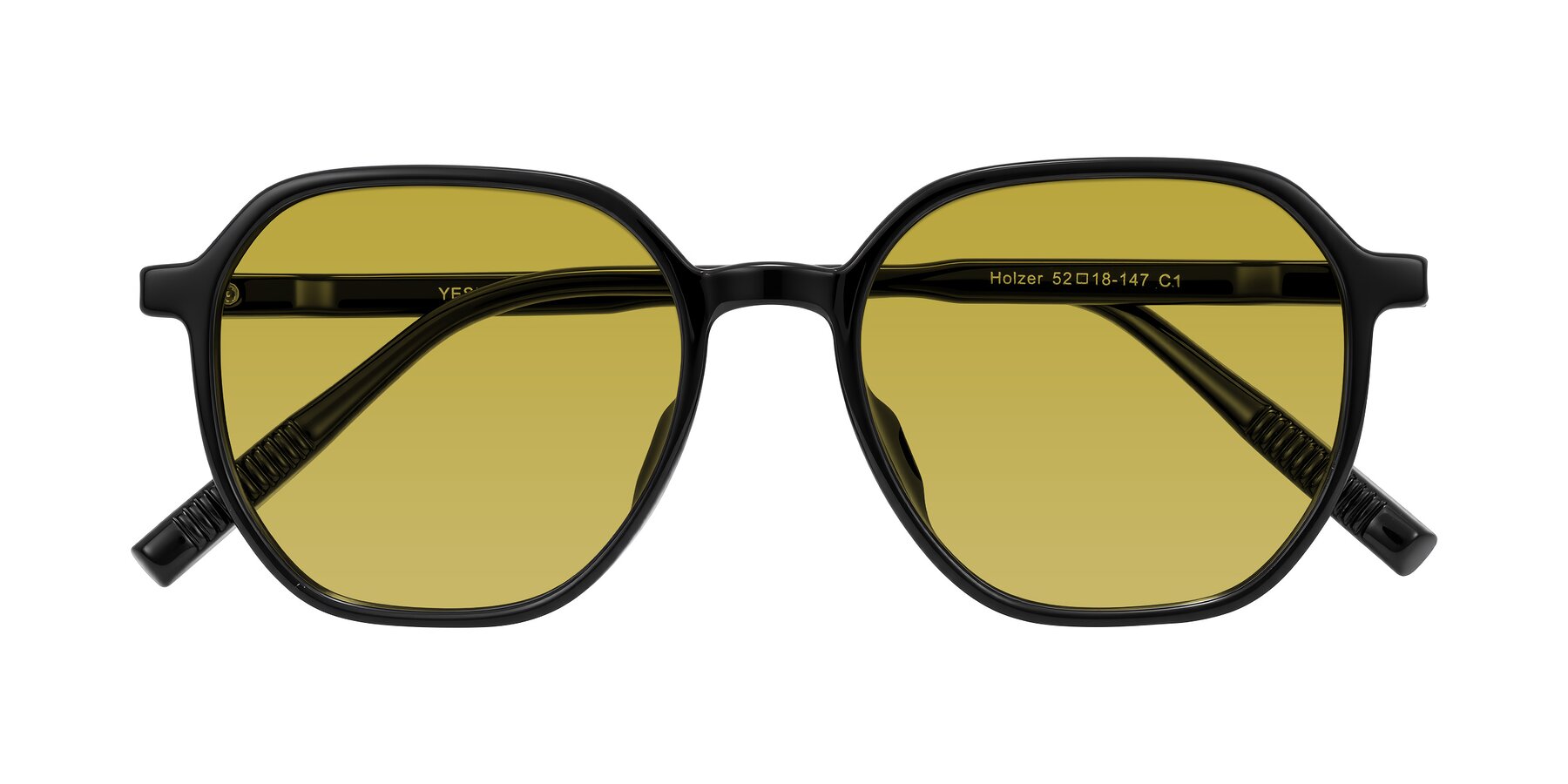 Folded Front of Holzer in Black with Champagne Tinted Lenses