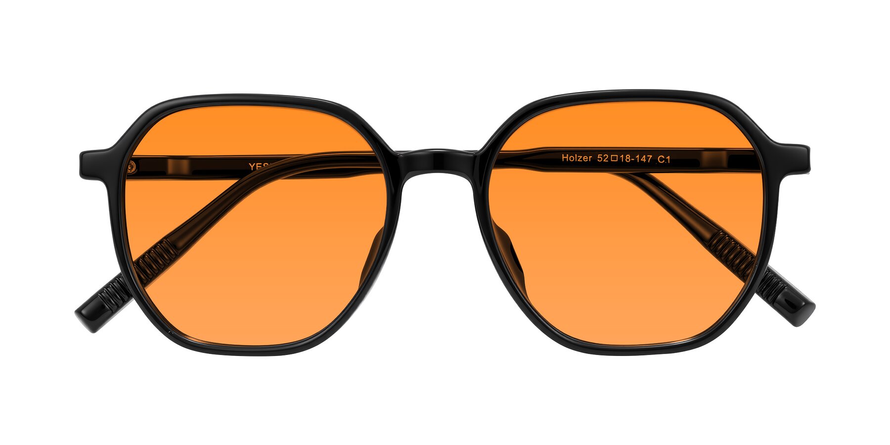 Folded Front of Holzer in Black with Orange Tinted Lenses