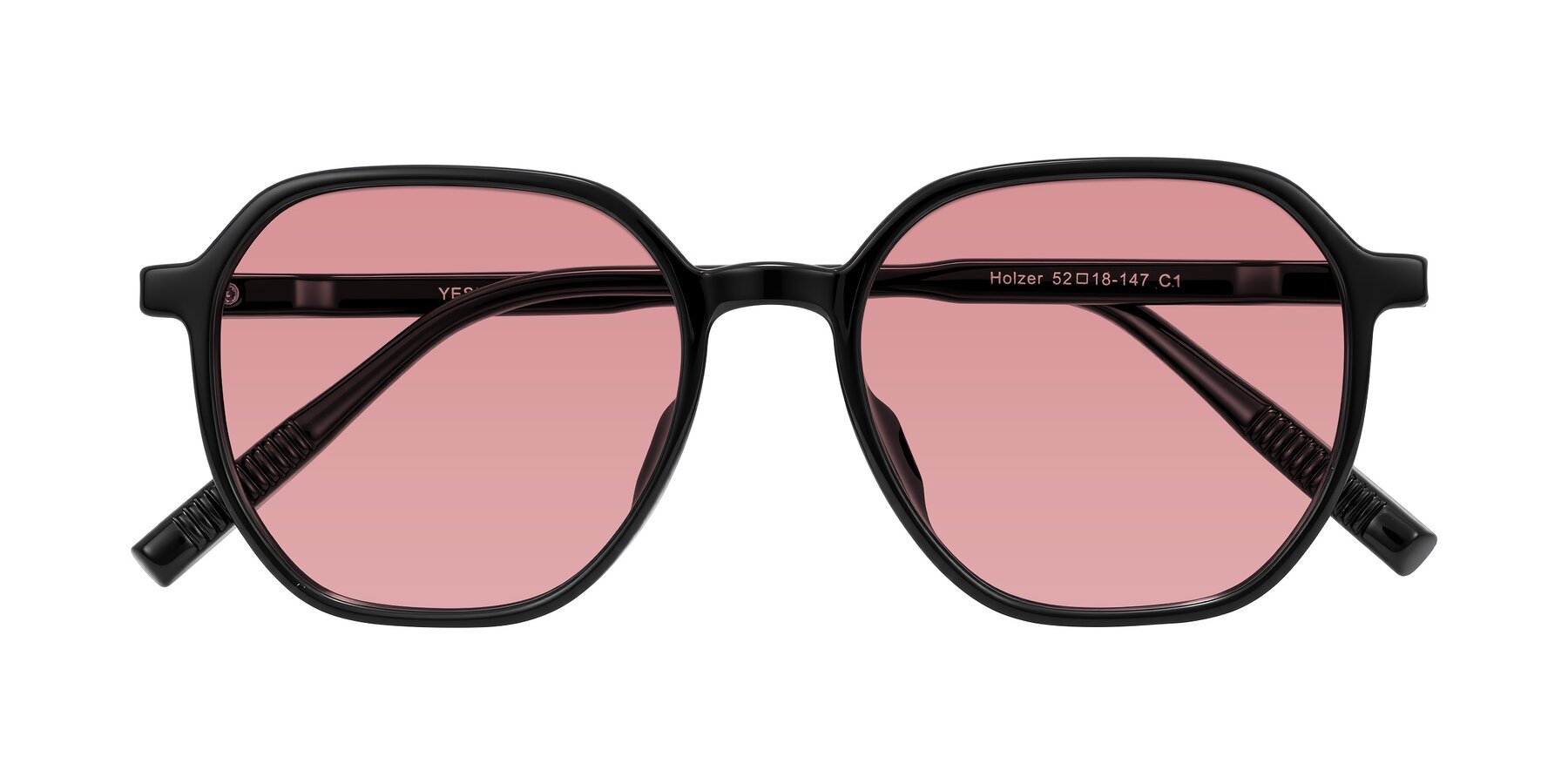 Folded Front of Holzer in Black with Medium Garnet Tinted Lenses