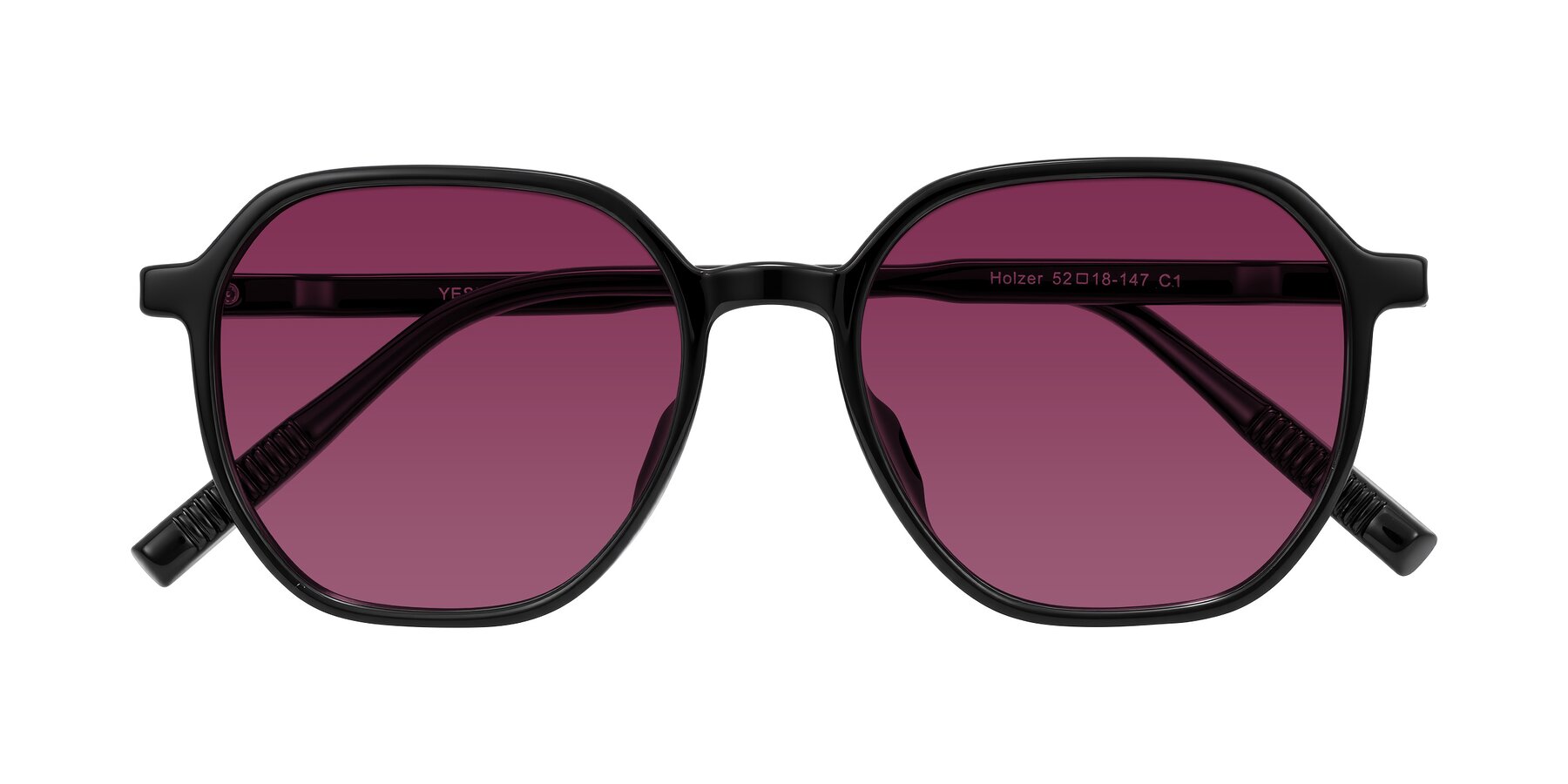 Folded Front of Holzer in Black with Wine Tinted Lenses