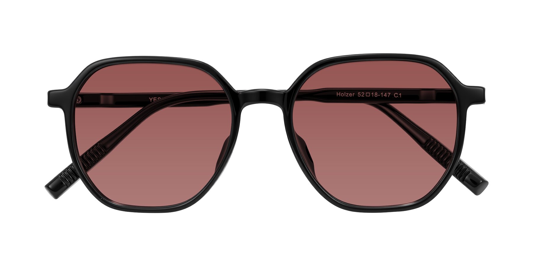 Folded Front of Holzer in Black with Garnet Tinted Lenses