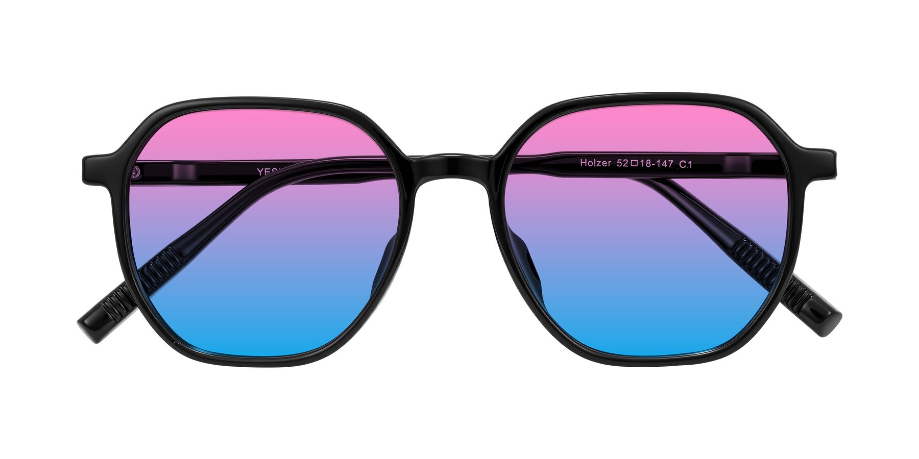 Folded Front of Holzer in Black with Pink / Blue Gradient Lenses