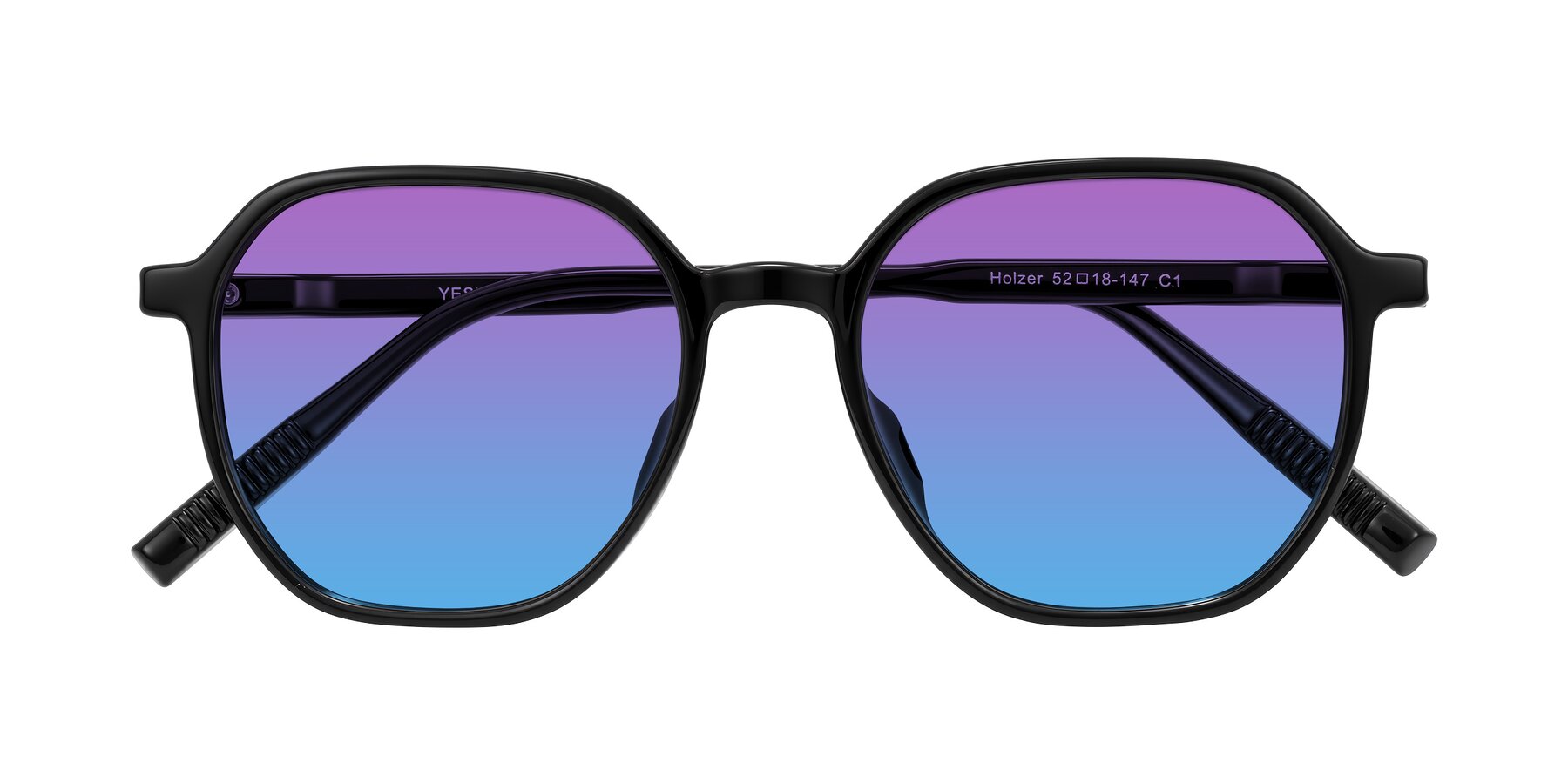 Folded Front of Holzer in Black with Purple / Blue Gradient Lenses