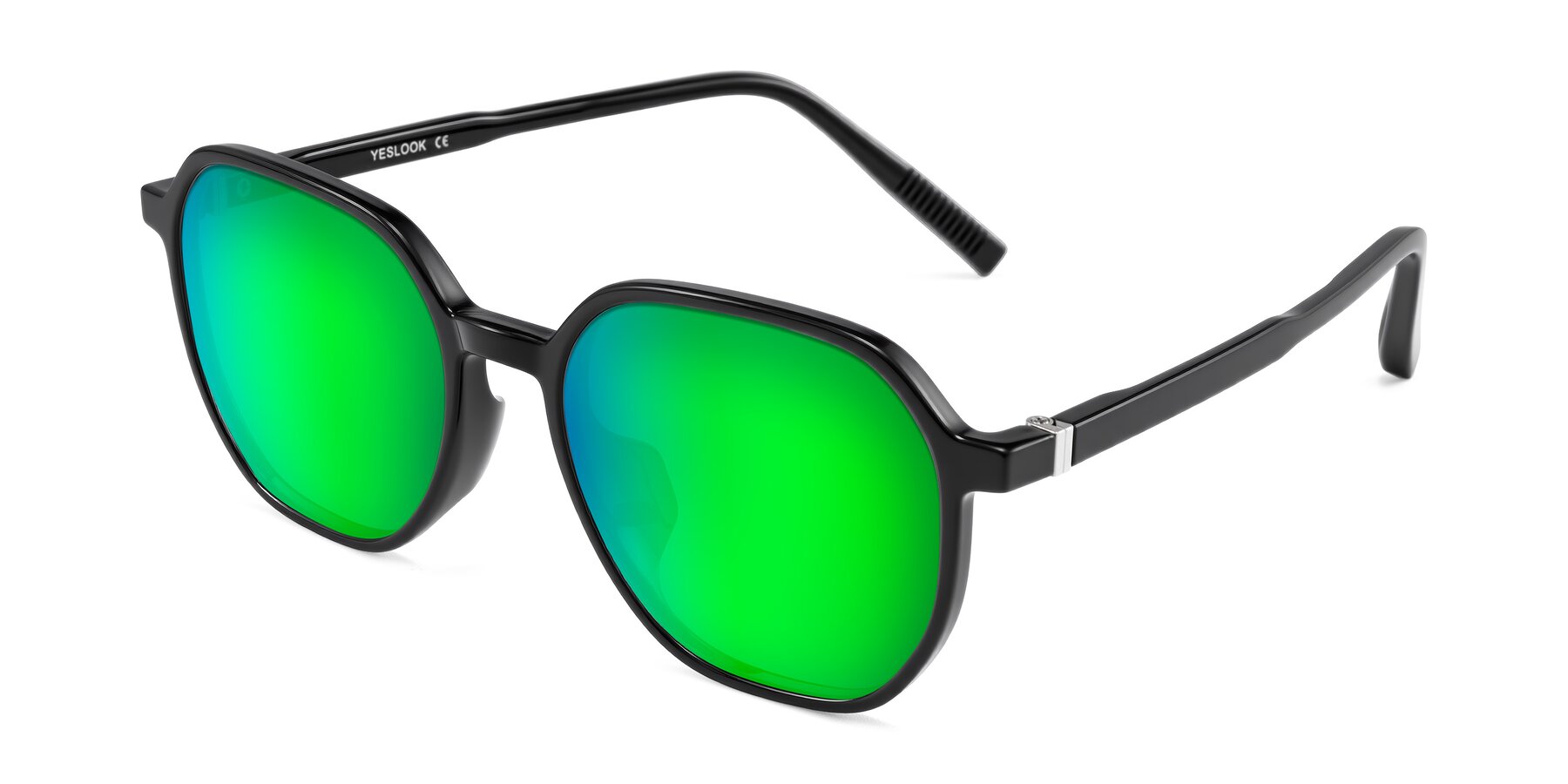 Angle of Holzer in Black with Green Mirrored Lenses