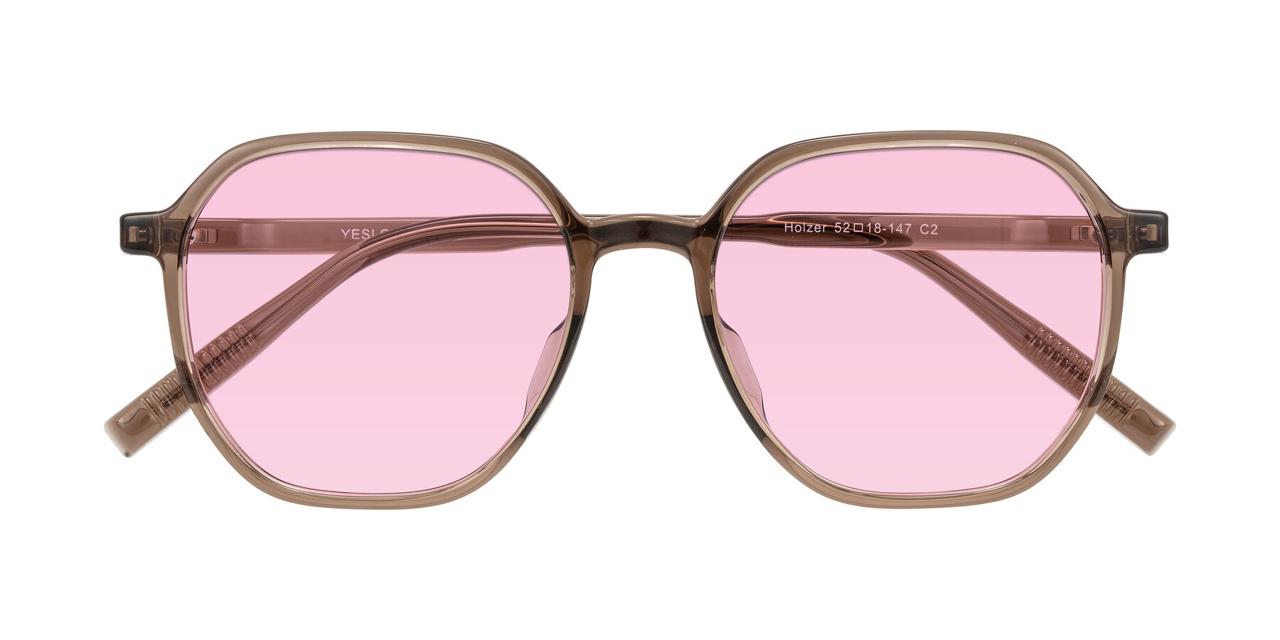 Folded Front of Holzer in Coffee with Light Pink Tinted Lenses