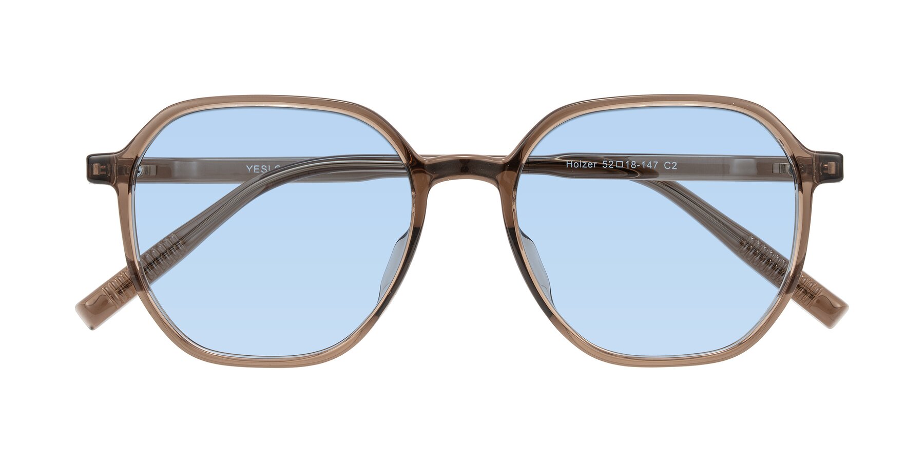 Folded Front of Holzer in Coffee with Light Blue Tinted Lenses