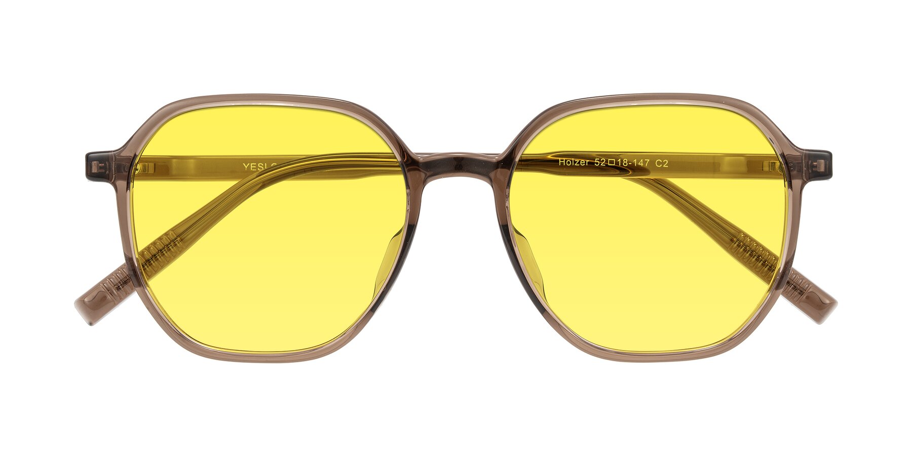 Folded Front of Holzer in Coffee with Medium Yellow Tinted Lenses