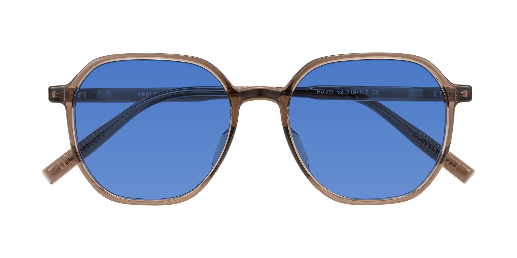 Folded Front of Holzer in Coffee with Blue Tinted Lenses