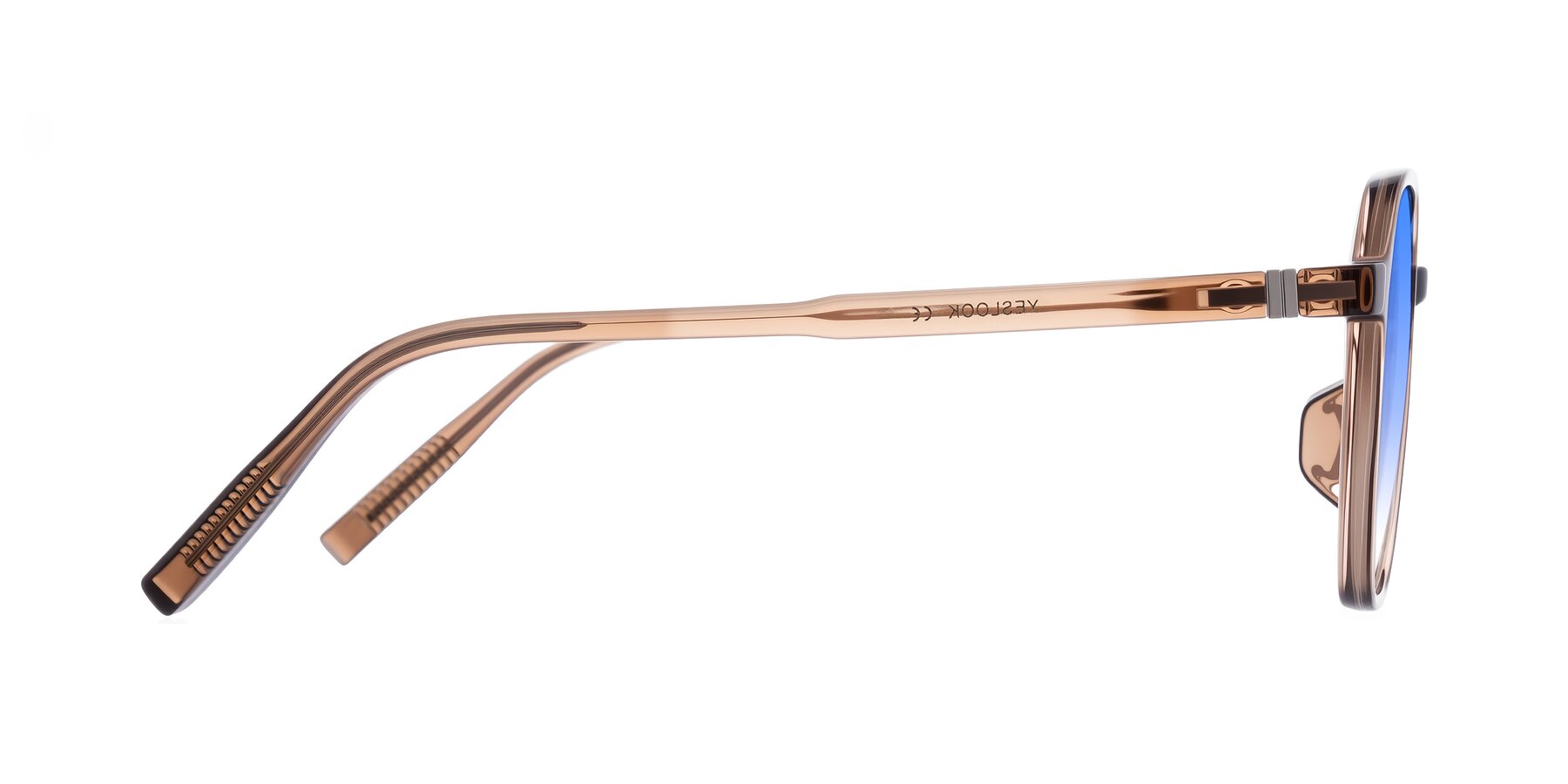 Side of Holzer in Coffee with Blue Gradient Lenses