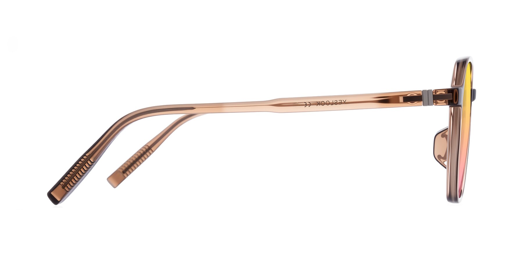 Side of Holzer in Coffee with Yellow / Pink Gradient Lenses