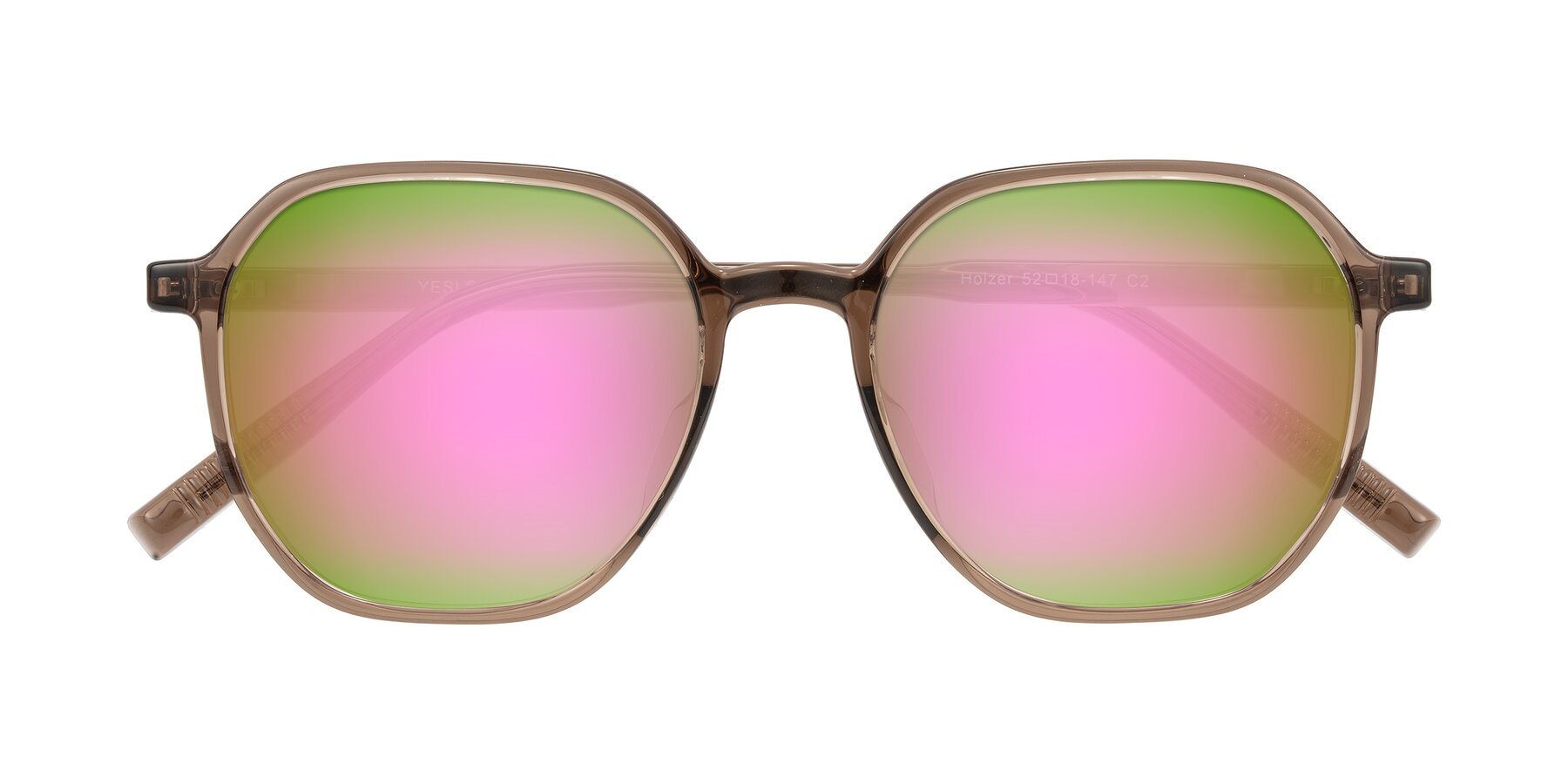 Folded Front of Holzer in Coffee with Pink Mirrored Lenses