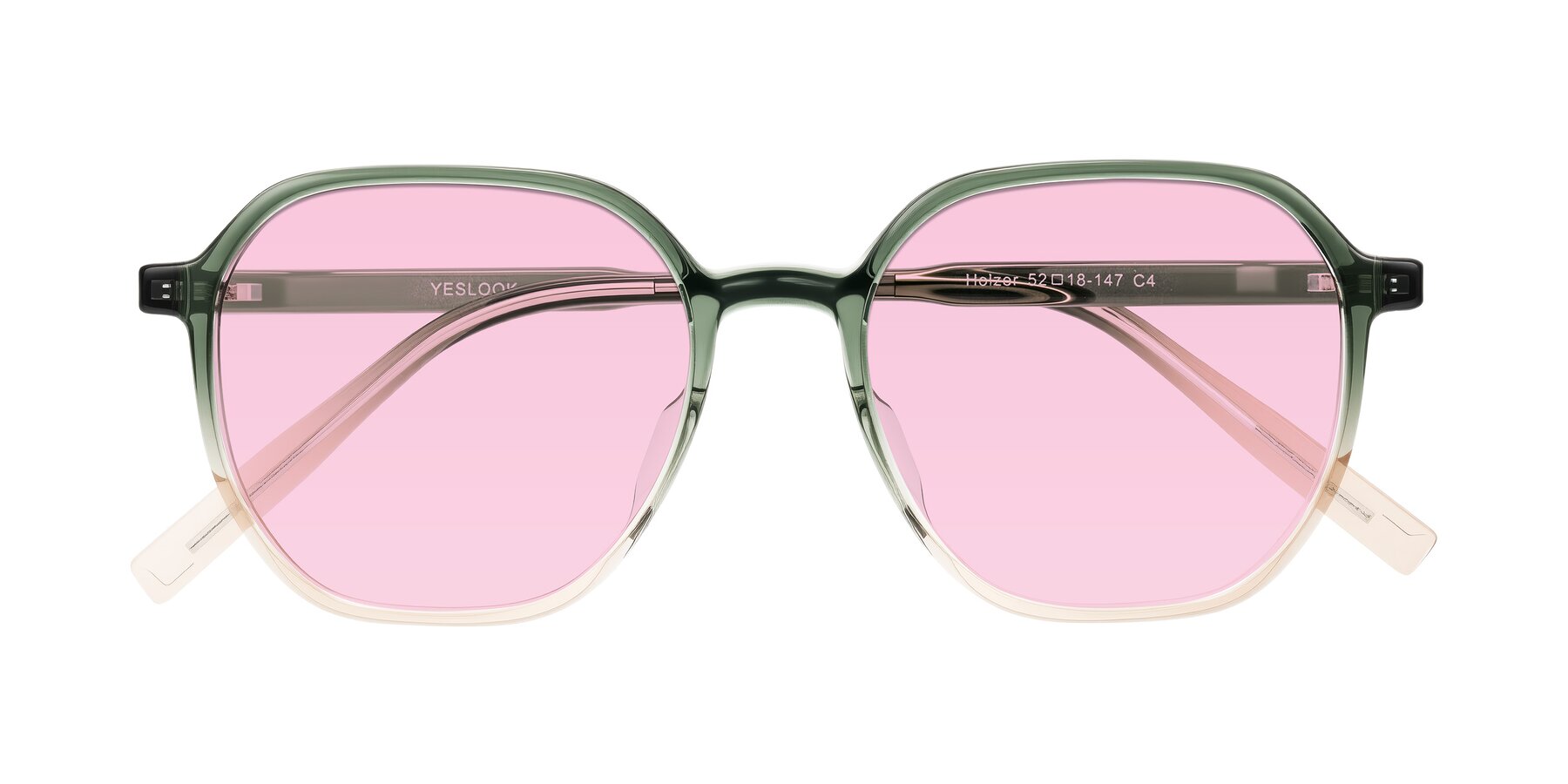 Folded Front of Holzer in Gradient Green with Light Pink Tinted Lenses