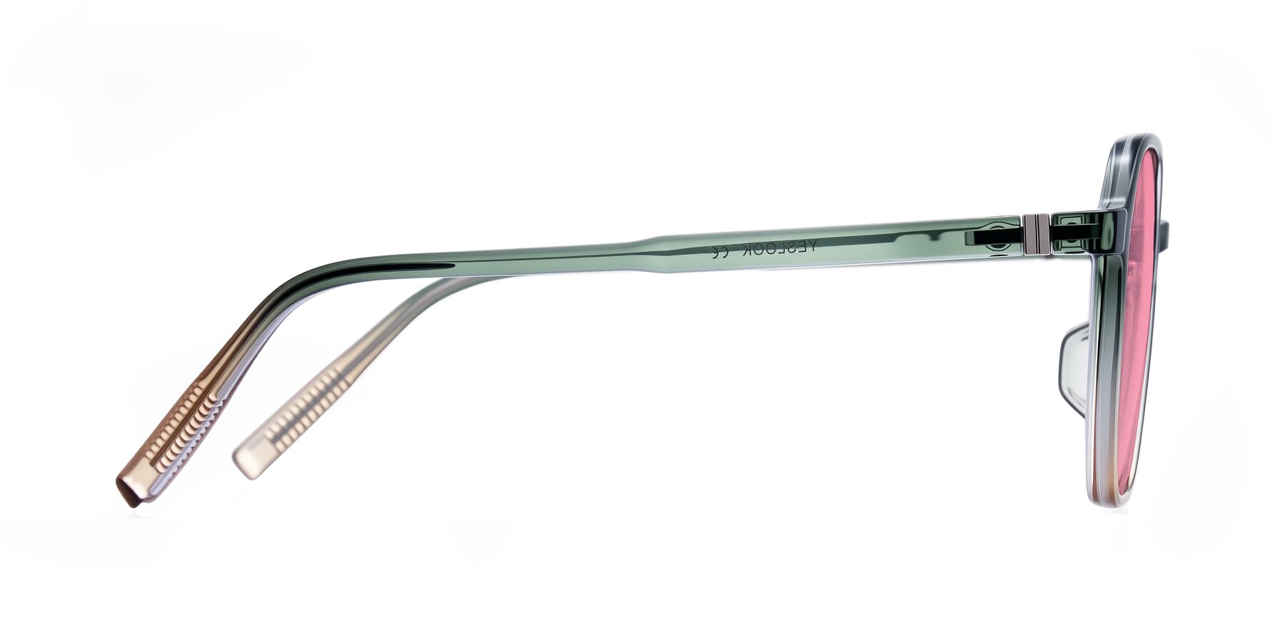 Side of Holzer in Gradient Green with Pink Tinted Lenses