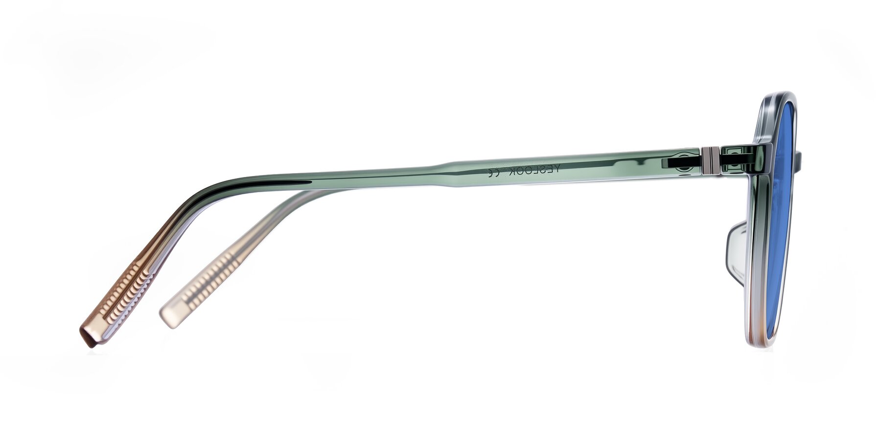 Side of Holzer in Gradient Green with Blue Tinted Lenses