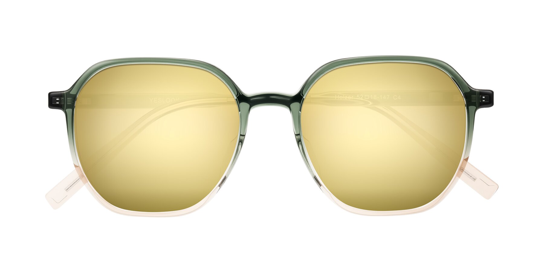 Folded Front of Holzer in Gradient Green with Gold Mirrored Lenses
