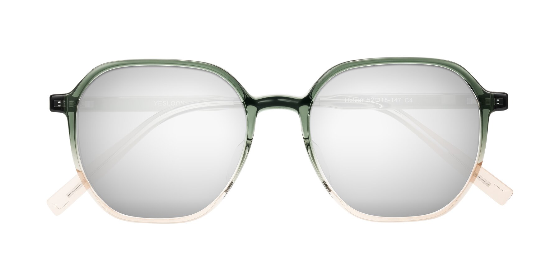 Folded Front of Holzer in Gradient Green with Silver Mirrored Lenses
