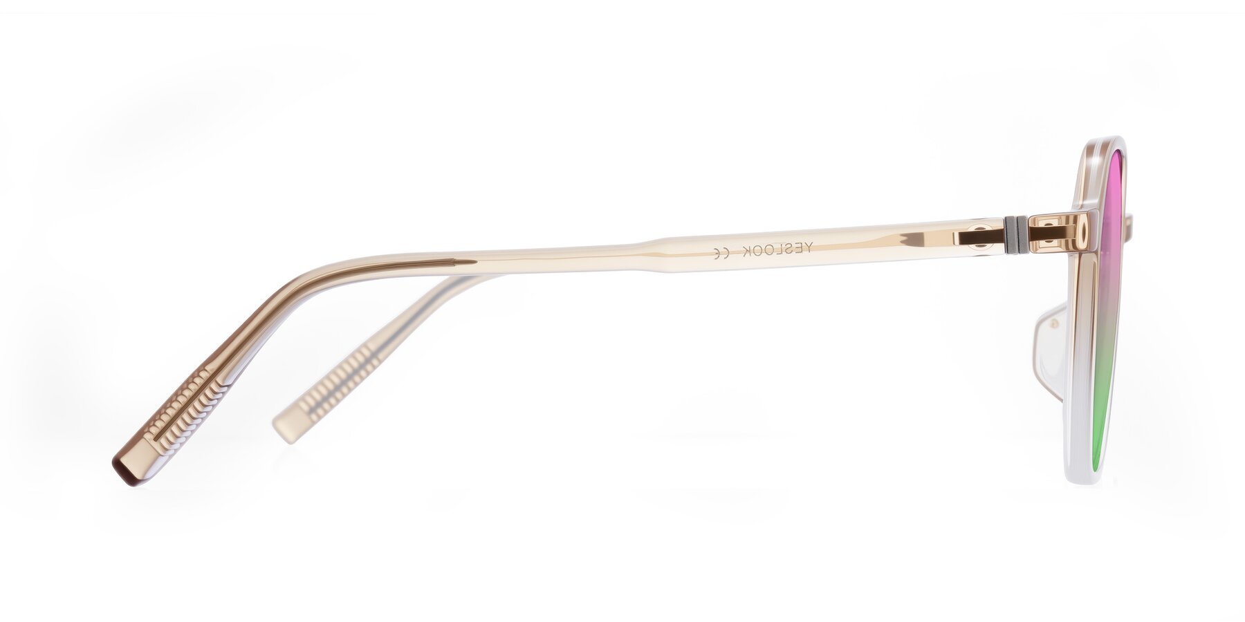 Side of Holzer in Gradient Amber with Pink / Green Gradient Lenses