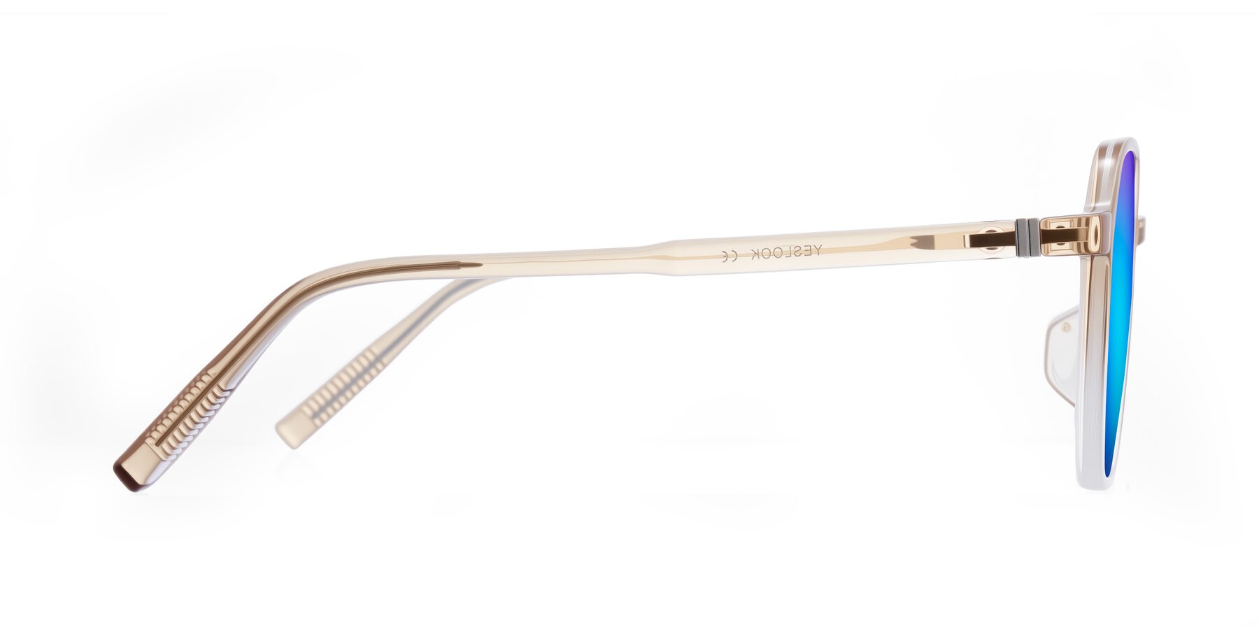 Side of Holzer in Gradient Amber with Blue Mirrored Lenses