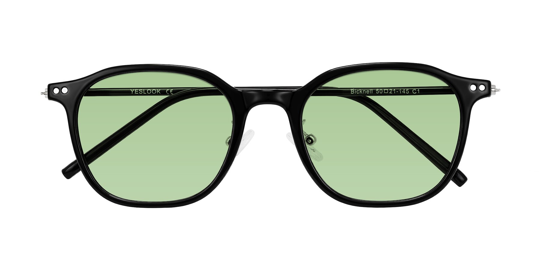 Folded Front of Bicknell in Black with Medium Green Tinted Lenses