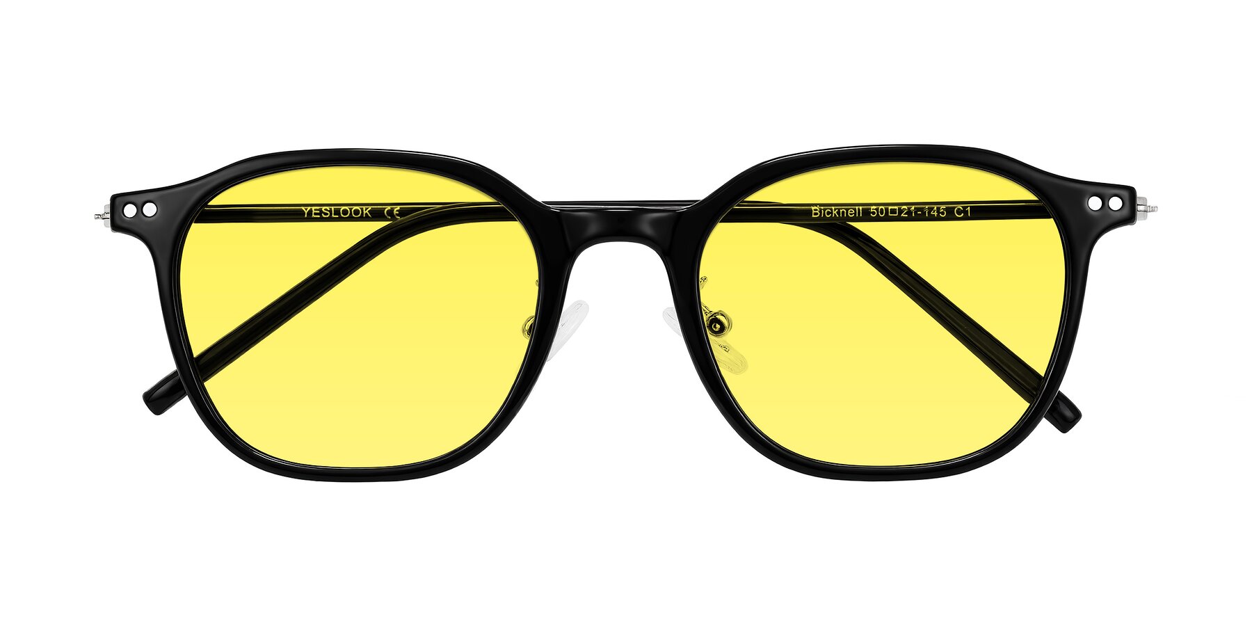Folded Front of Bicknell in Black with Medium Yellow Tinted Lenses