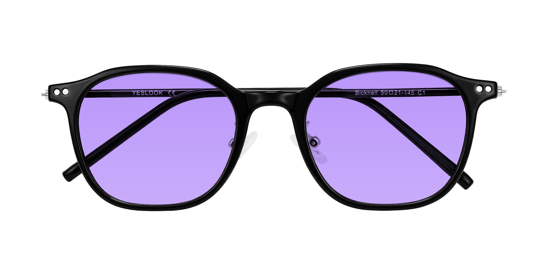 Folded Front of Bicknell in Black with Medium Purple Tinted Lenses