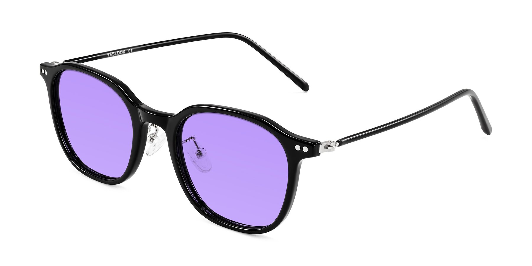 Angle of Bicknell in Black with Medium Purple Tinted Lenses