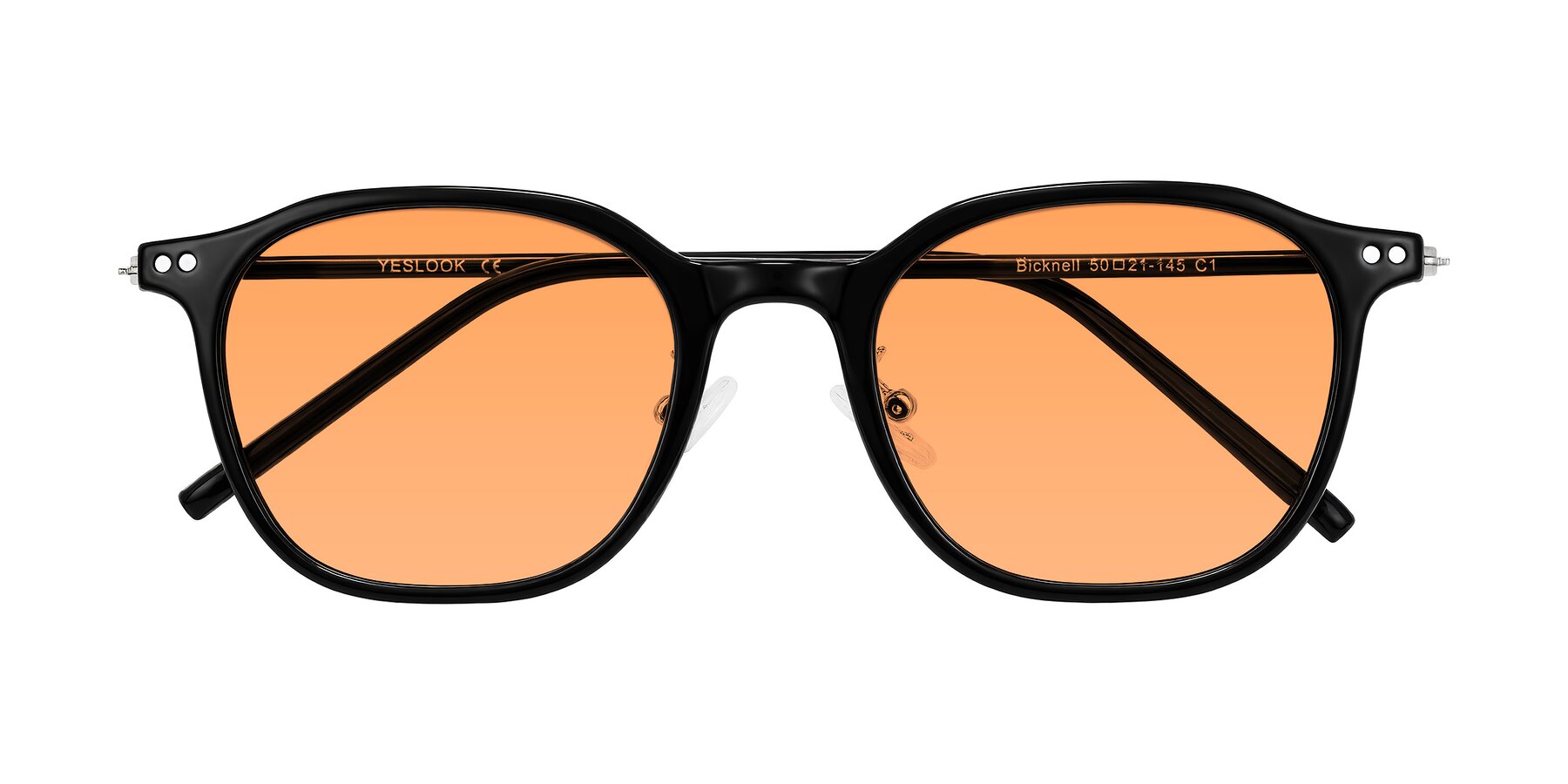 Folded Front of Bicknell in Black with Medium Orange Tinted Lenses
