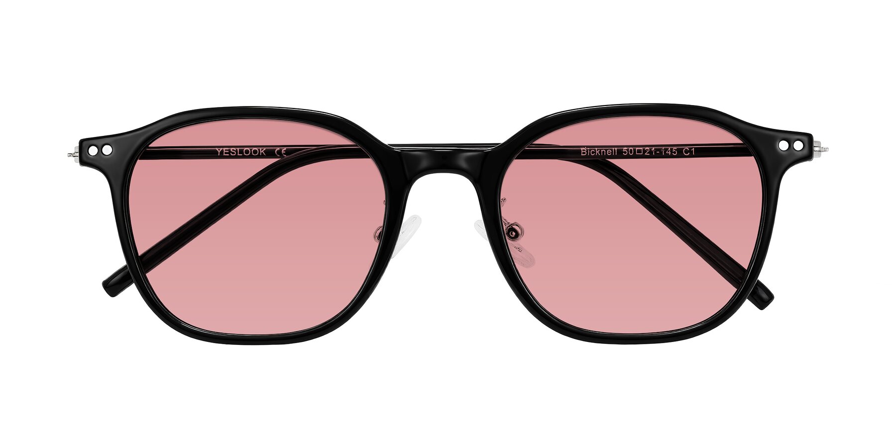 Folded Front of Bicknell in Black with Medium Garnet Tinted Lenses