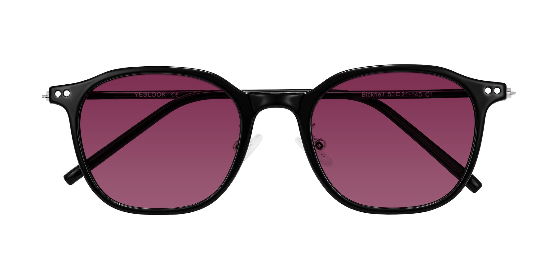 Folded Front of Bicknell in Black with Wine Tinted Lenses