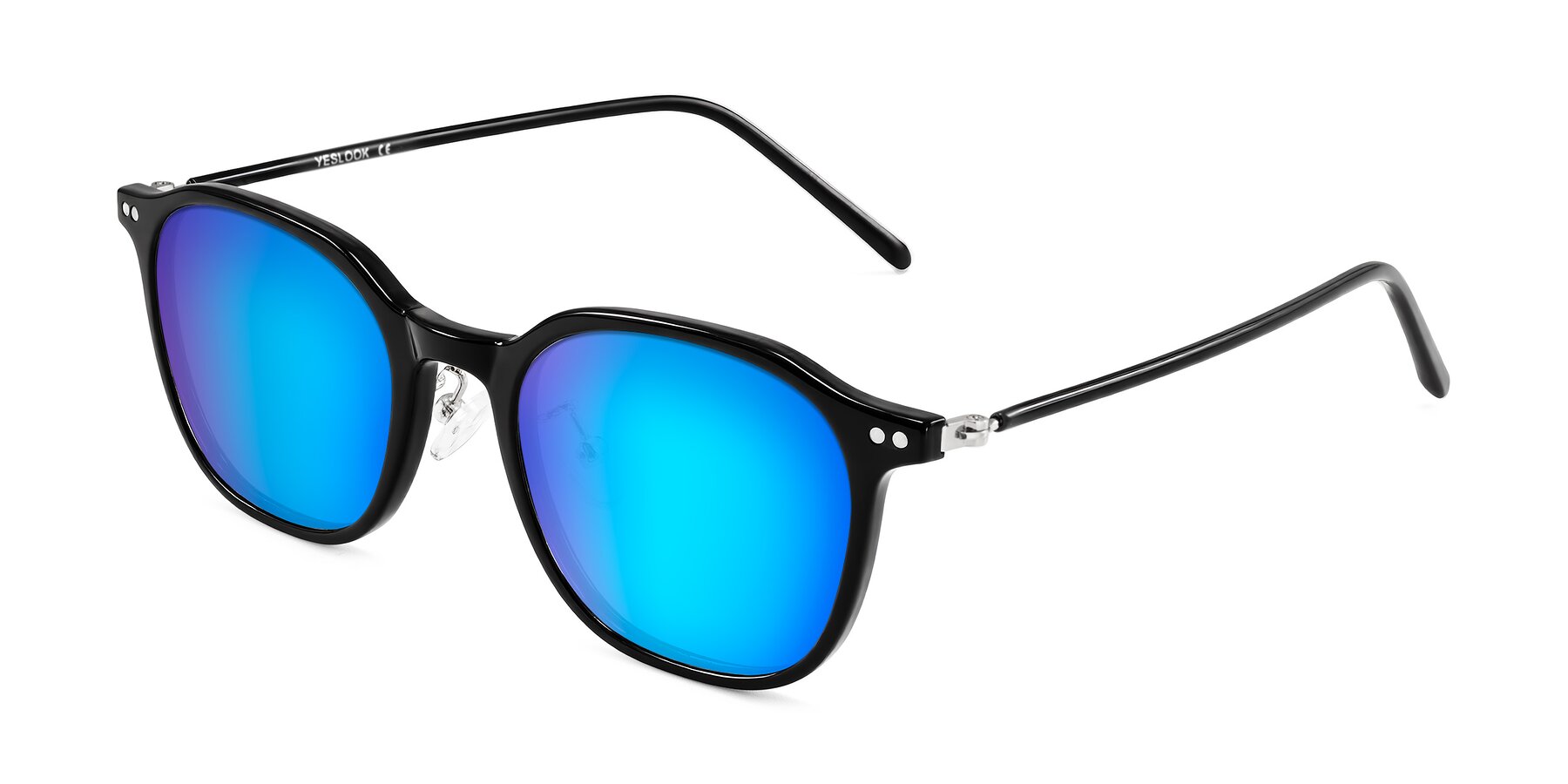 Angle of Bicknell in Black with Blue Mirrored Lenses