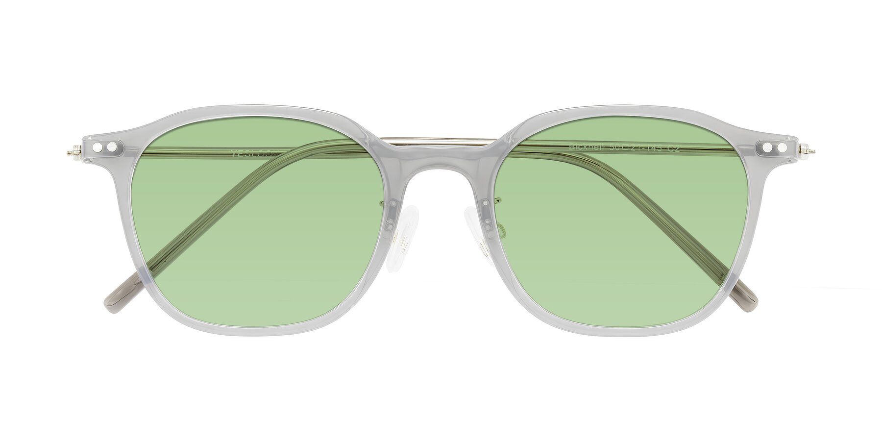 Folded Front of Bicknell in Ice Gray with Medium Green Tinted Lenses