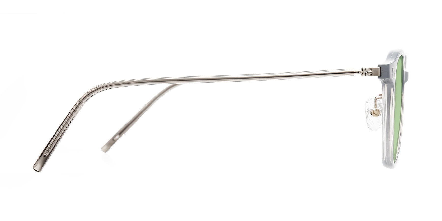 Side of Bicknell in Ice Gray with Medium Green Tinted Lenses