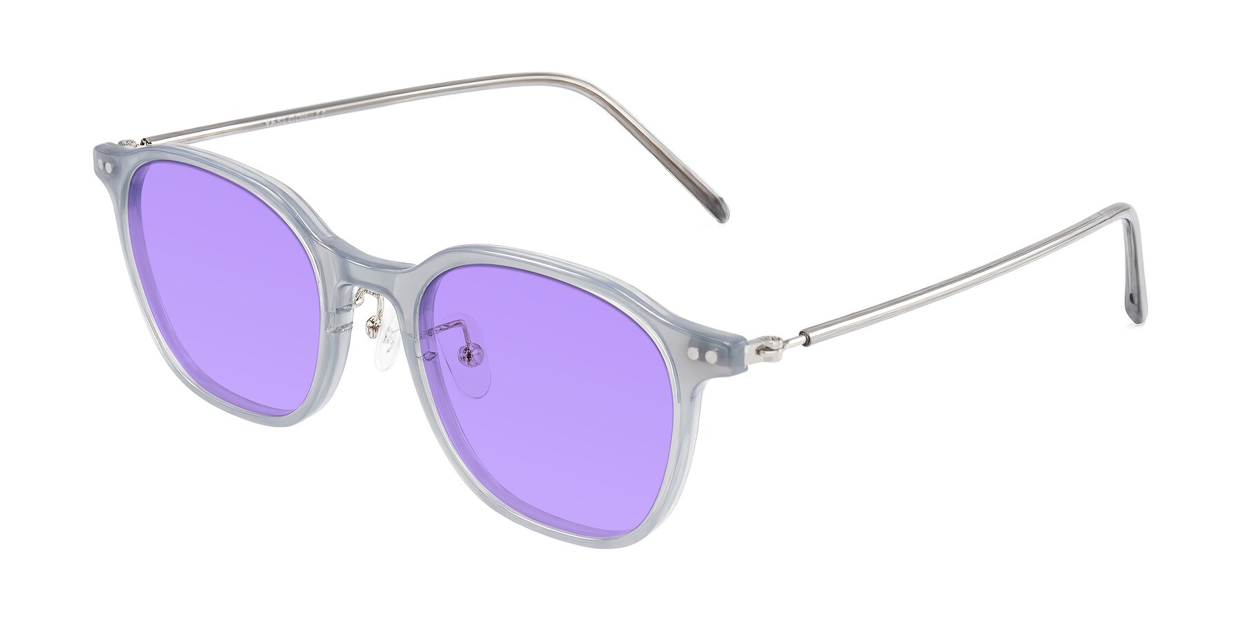 Angle of Bicknell in Ice Gray with Medium Purple Tinted Lenses