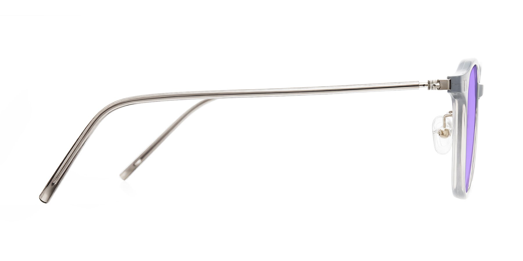 Side of Bicknell in Ice Gray with Medium Purple Tinted Lenses