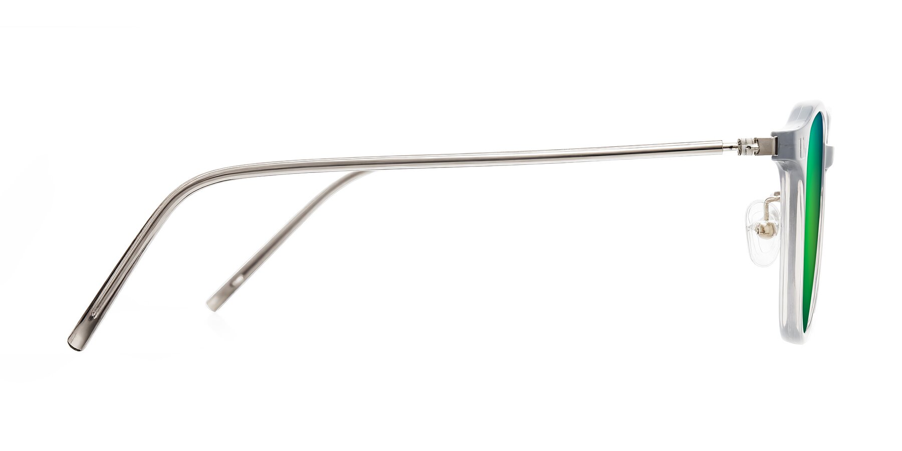 Side of Bicknell in Ice Gray with Green Mirrored Lenses