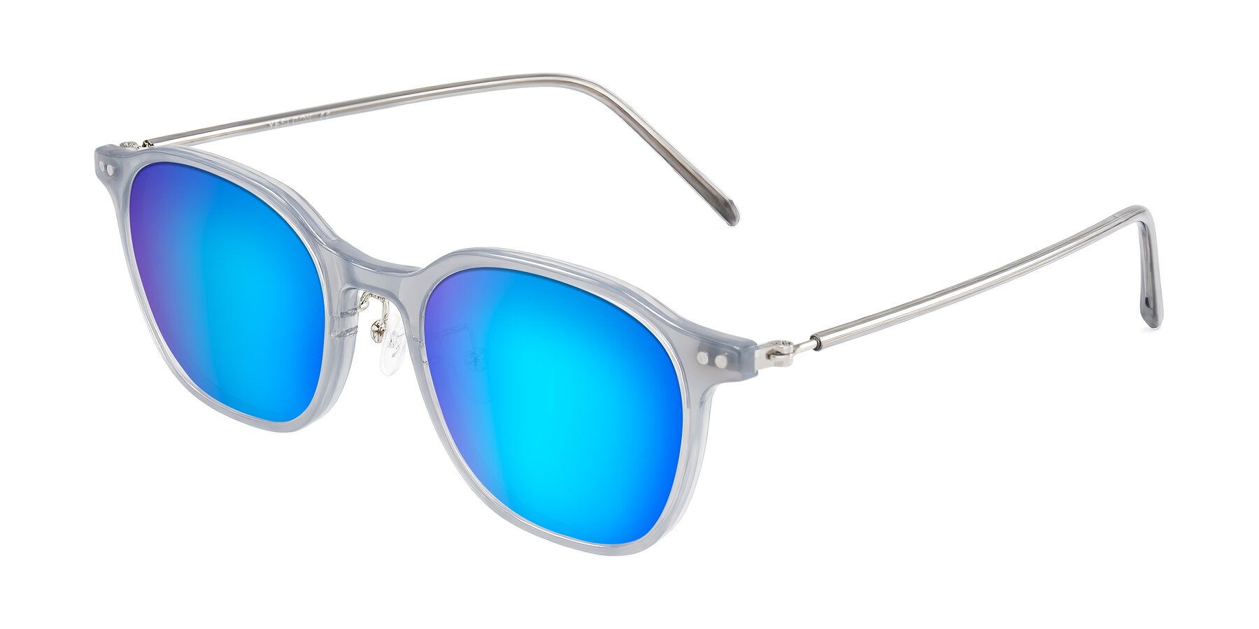 Angle of Bicknell in Ice Gray with Blue Mirrored Lenses