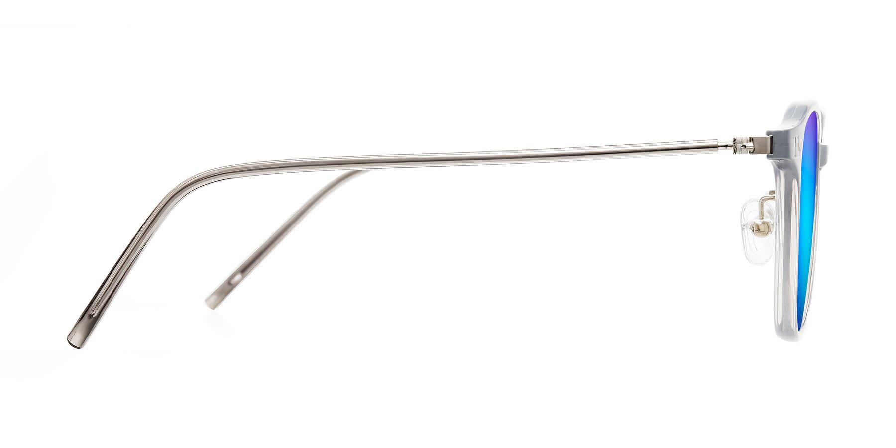 Side of Bicknell in Ice Gray with Blue Mirrored Lenses