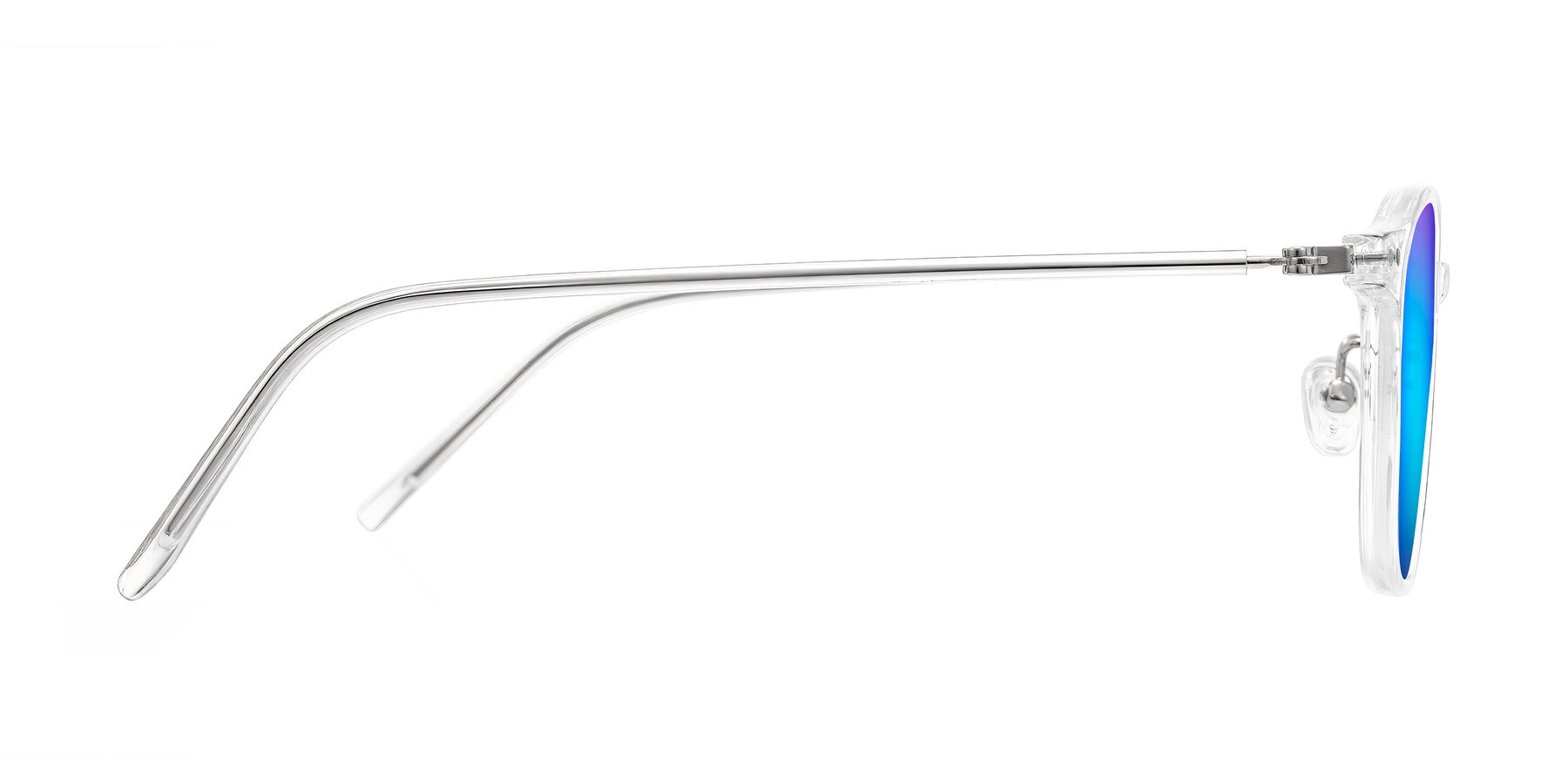 Side of Bicknell in Clear with Blue Mirrored Lenses