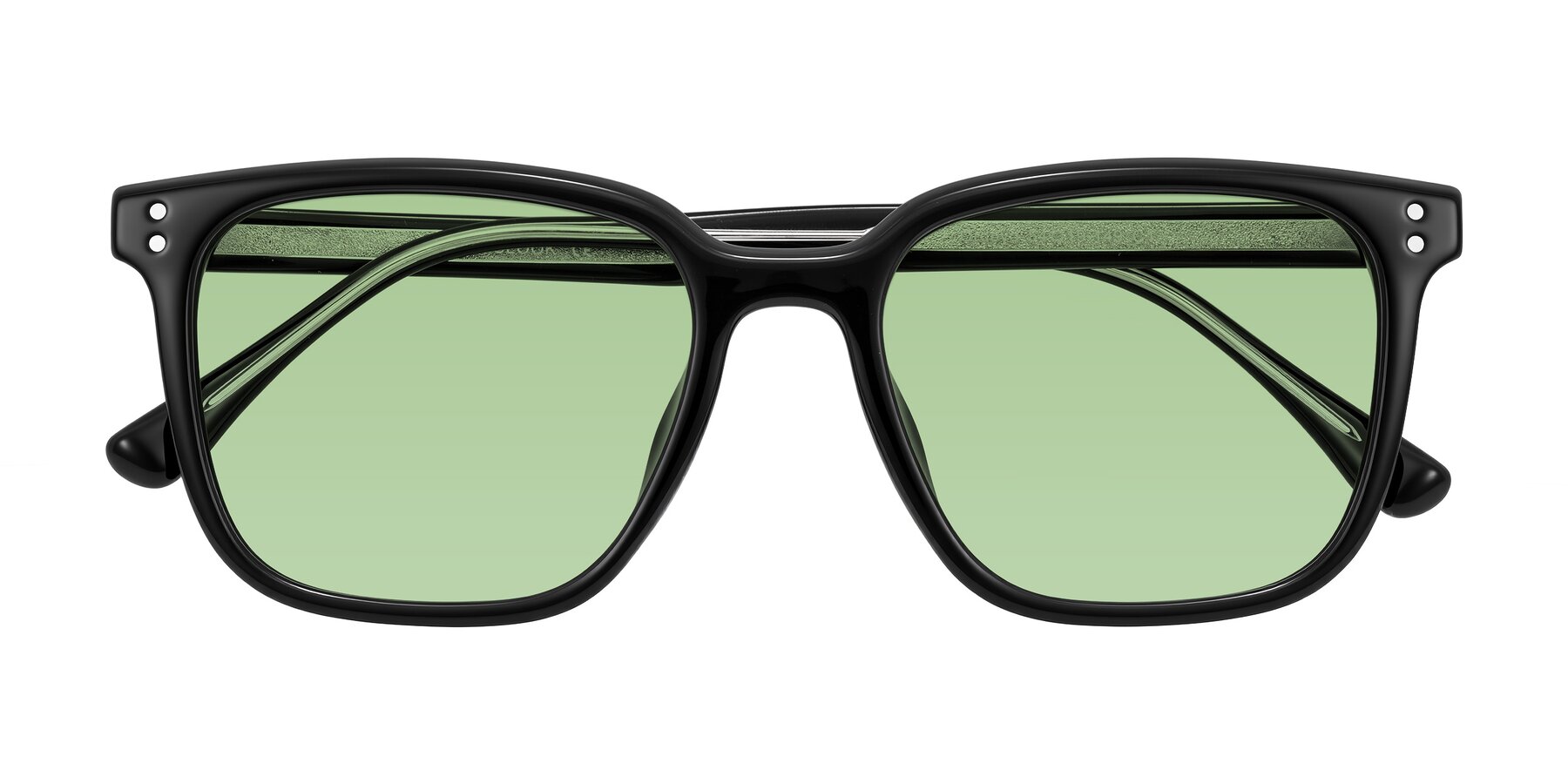 Folded Front of Ordoyo in Black with Medium Green Tinted Lenses