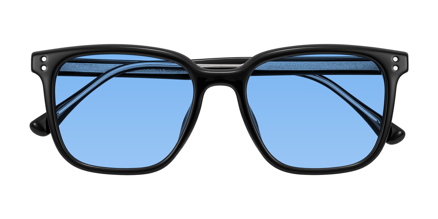 Folded Front of Ordoyo in Black with Medium Blue Tinted Lenses