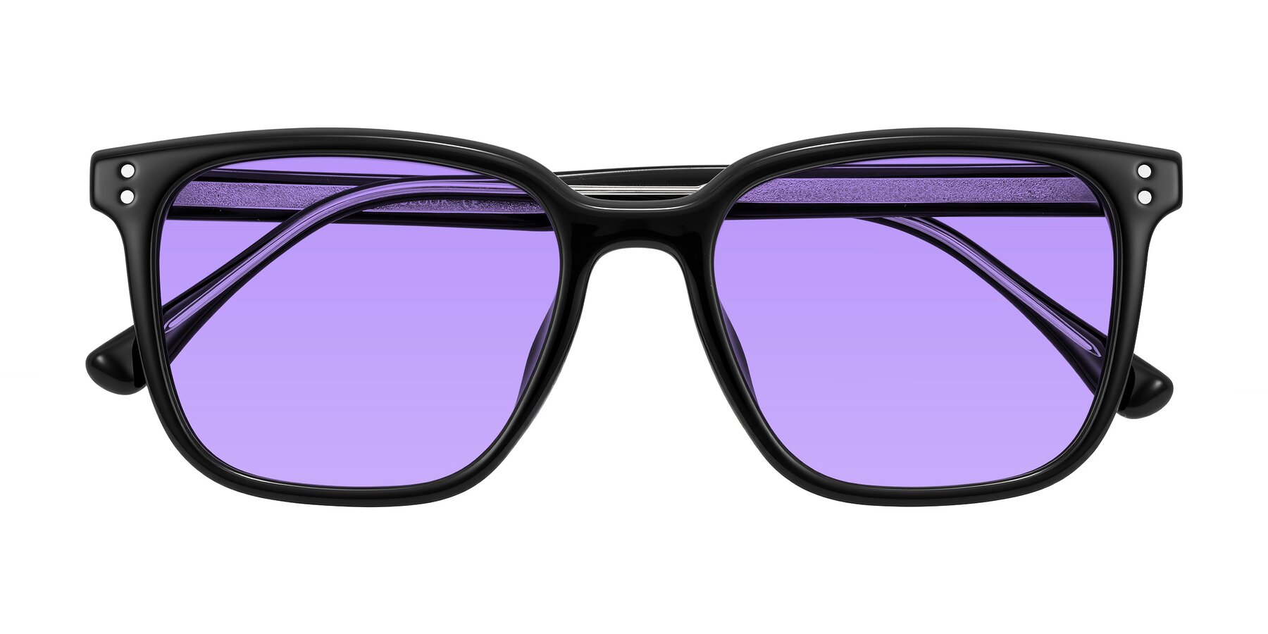 Folded Front of Ordoyo in Black with Medium Purple Tinted Lenses