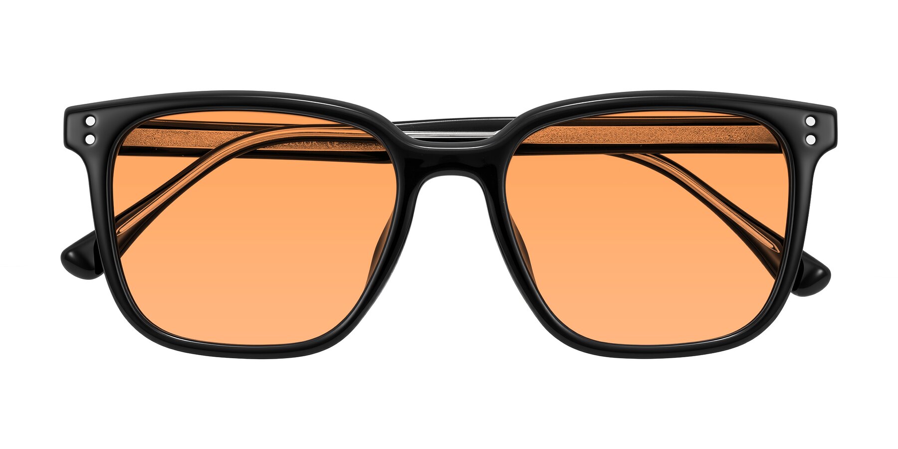 Folded Front of Ordoyo in Black with Medium Orange Tinted Lenses