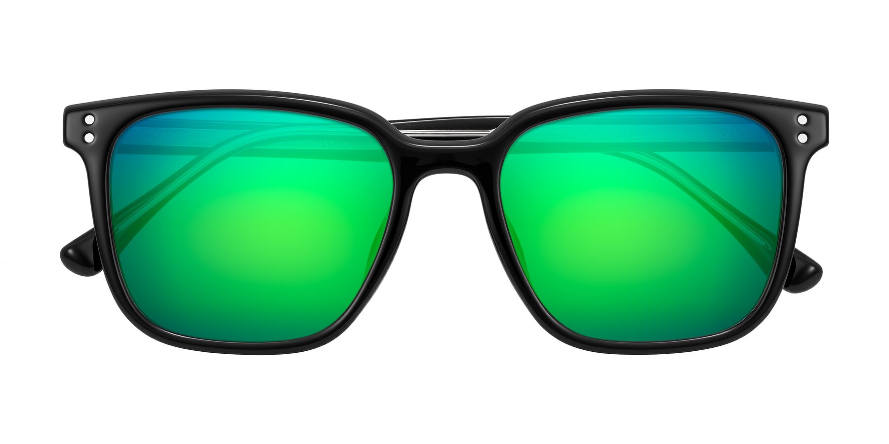 Folded Front of Ordoyo in Black with Green Mirrored Lenses