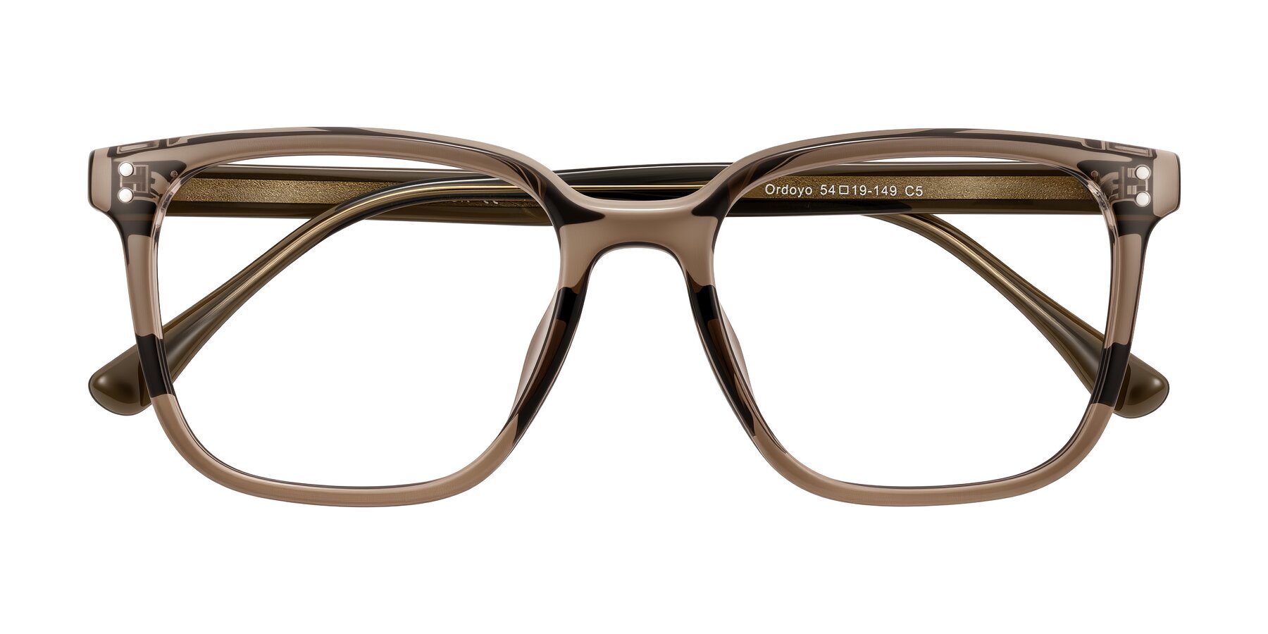 Folded Front of Ordoyo in Transparent Brown with Clear Eyeglass Lenses