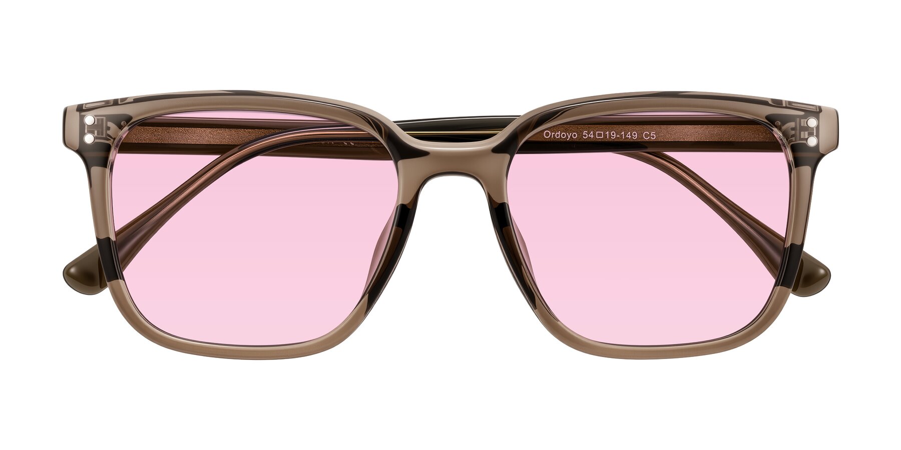 Folded Front of Ordoyo in Transparent Brown with Light Pink Tinted Lenses