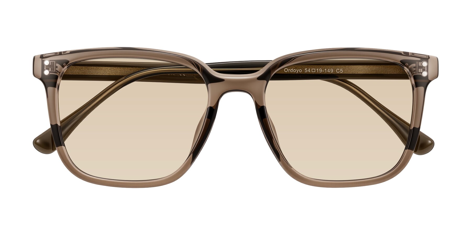 Folded Front of Ordoyo in Transparent Brown with Light Brown Tinted Lenses