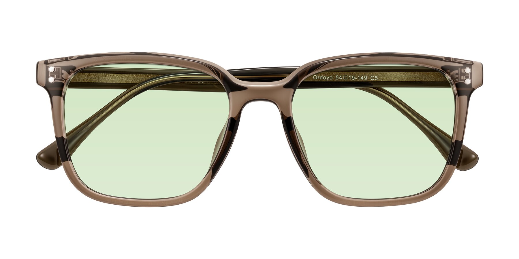 Folded Front of Ordoyo in Transparent Brown with Light Green Tinted Lenses